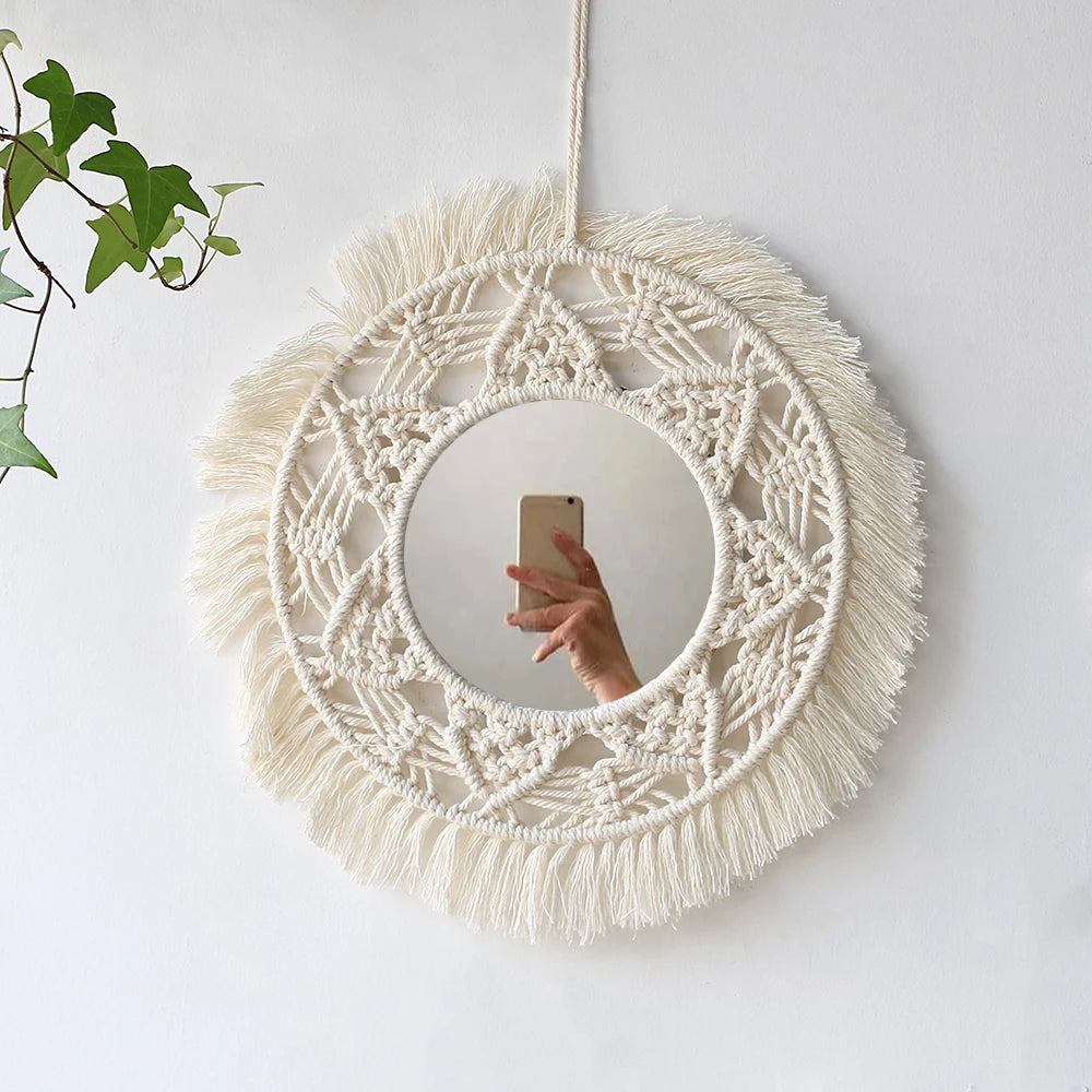 Miroir Macramé Rond Bohème — Décoration Murale Artisanale