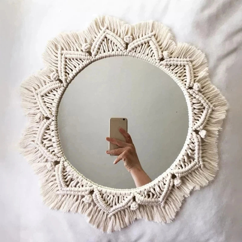 Miroir Macramé Rond Bohème — Décoration Murale Artisanale