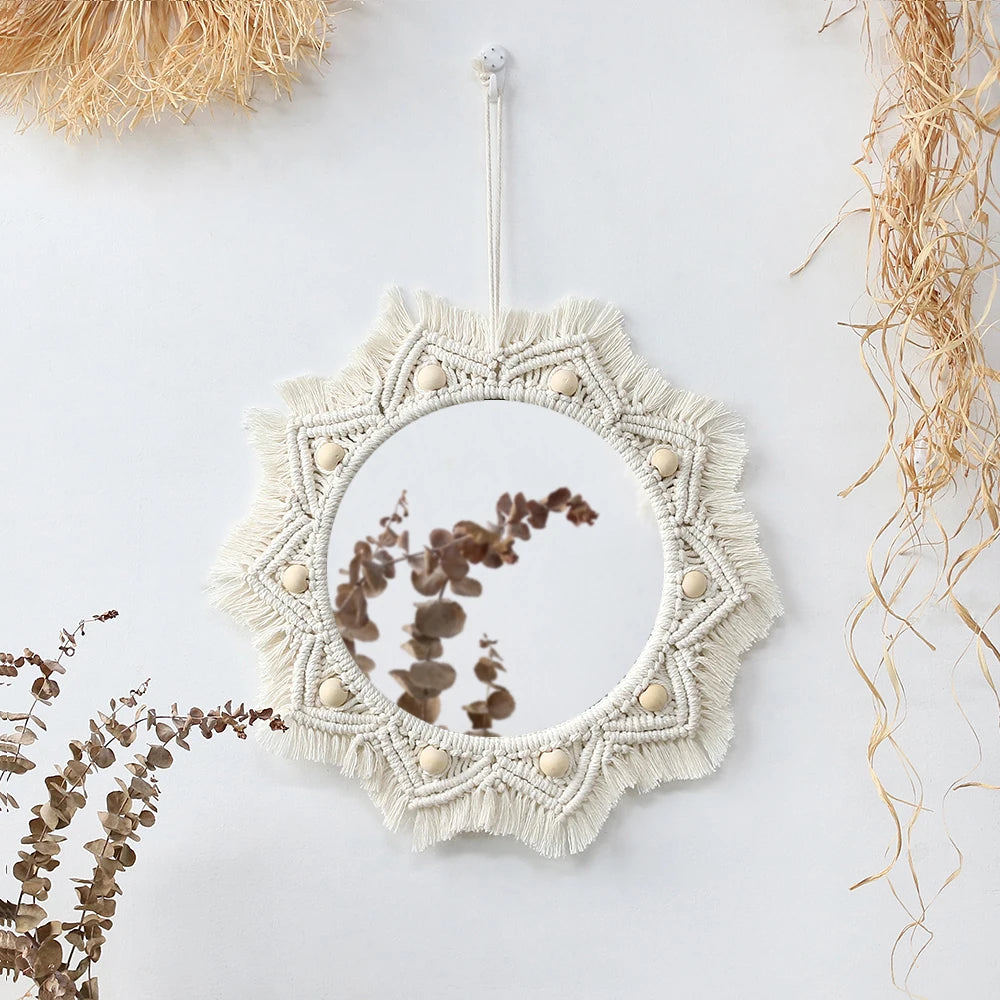 Miroir Macramé Rond Bohème — Décoration Murale Artisanale