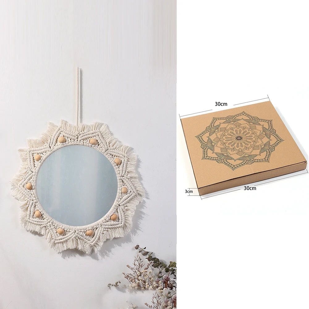 Miroir Macramé Rond Bohème — Décoration Murale Artisanale