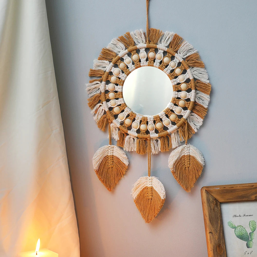 Miroir Macramé Rond Bohème — Décoration Murale Artisanale