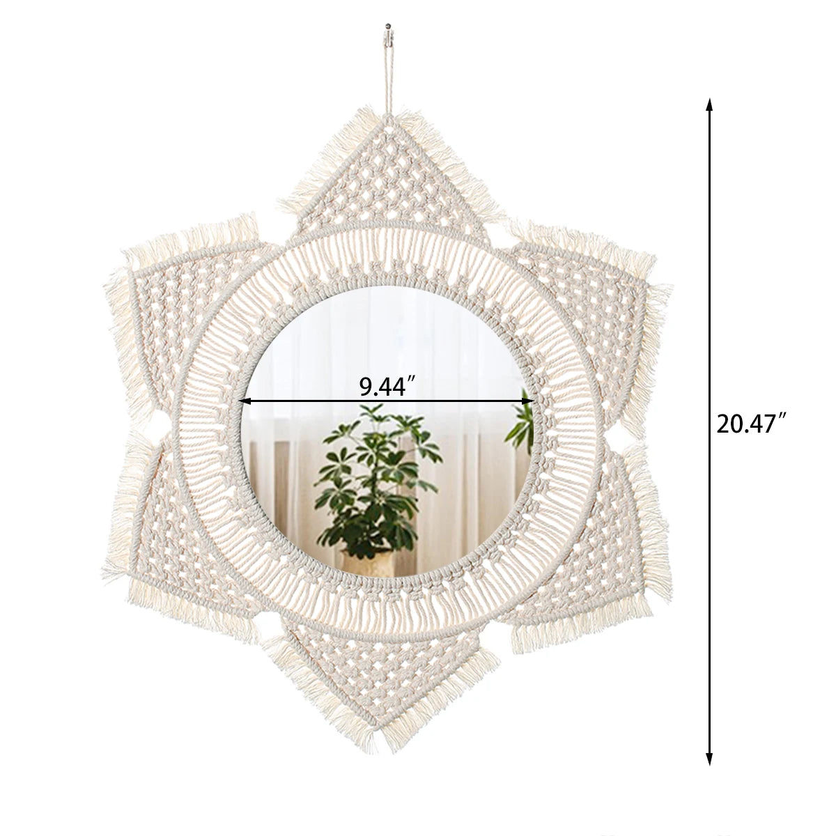Miroir Macramé Rond Bohème — Décoration Murale Artisanale