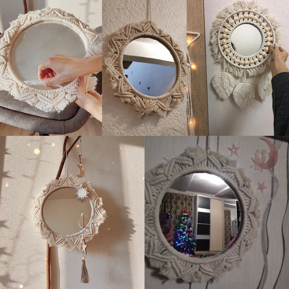 Miroir Macramé Rond Bohème — Décoration Murale Artisanale