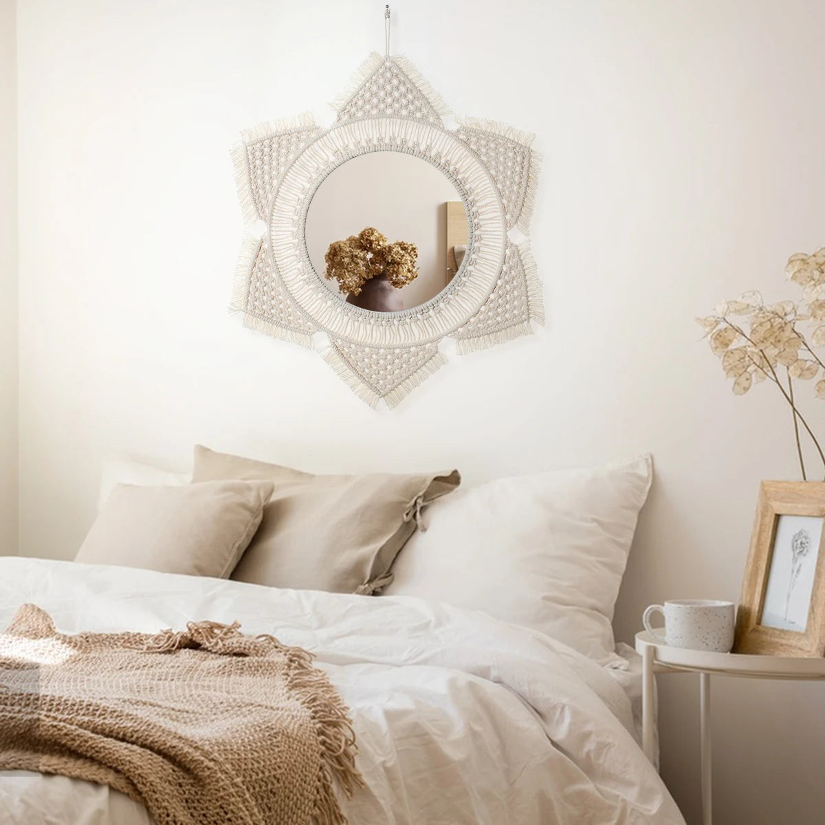 Miroir Macramé Rond Bohème — Décoration Murale Artisanale