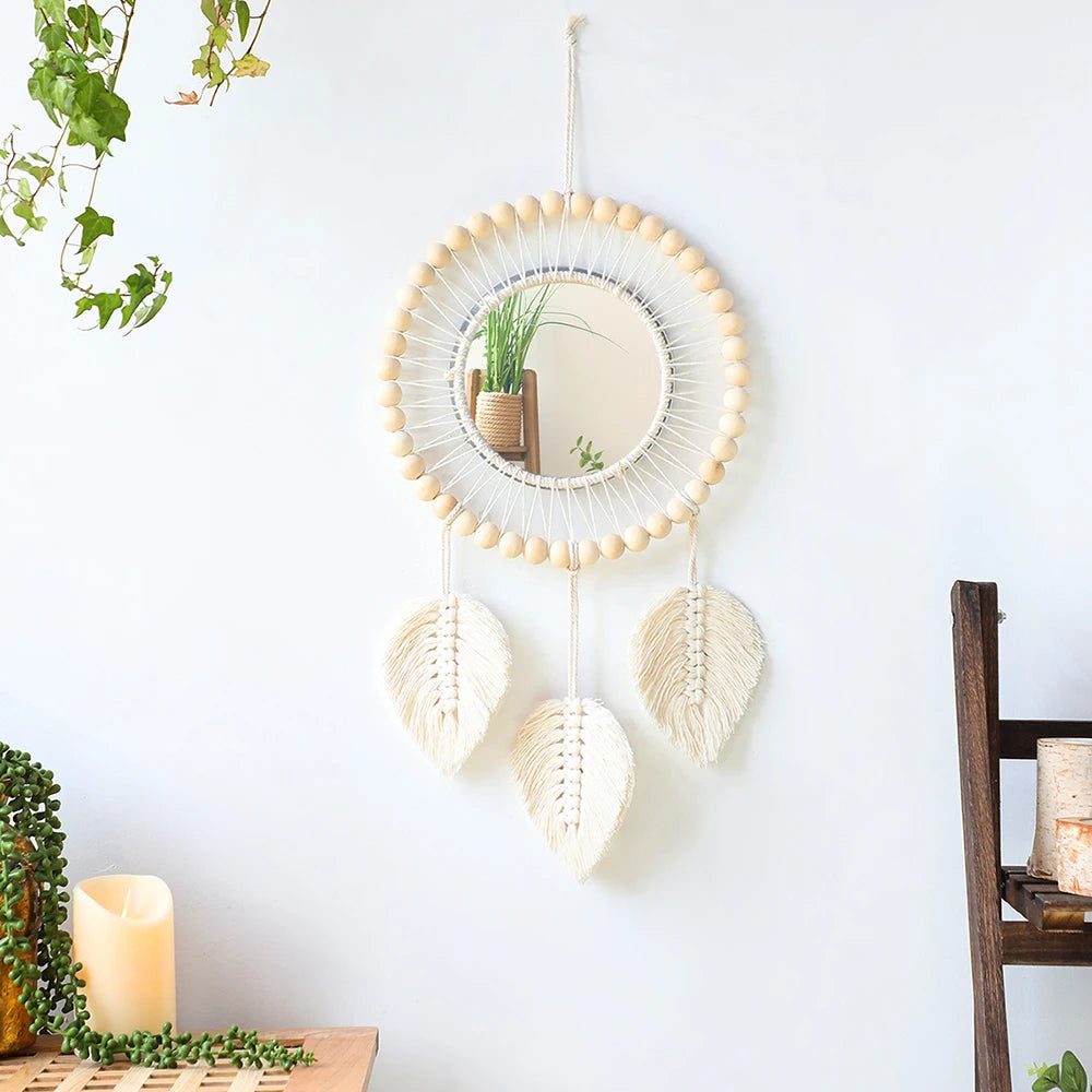 Miroir Macramé Rond Bohème — Décoration Murale Artisanale