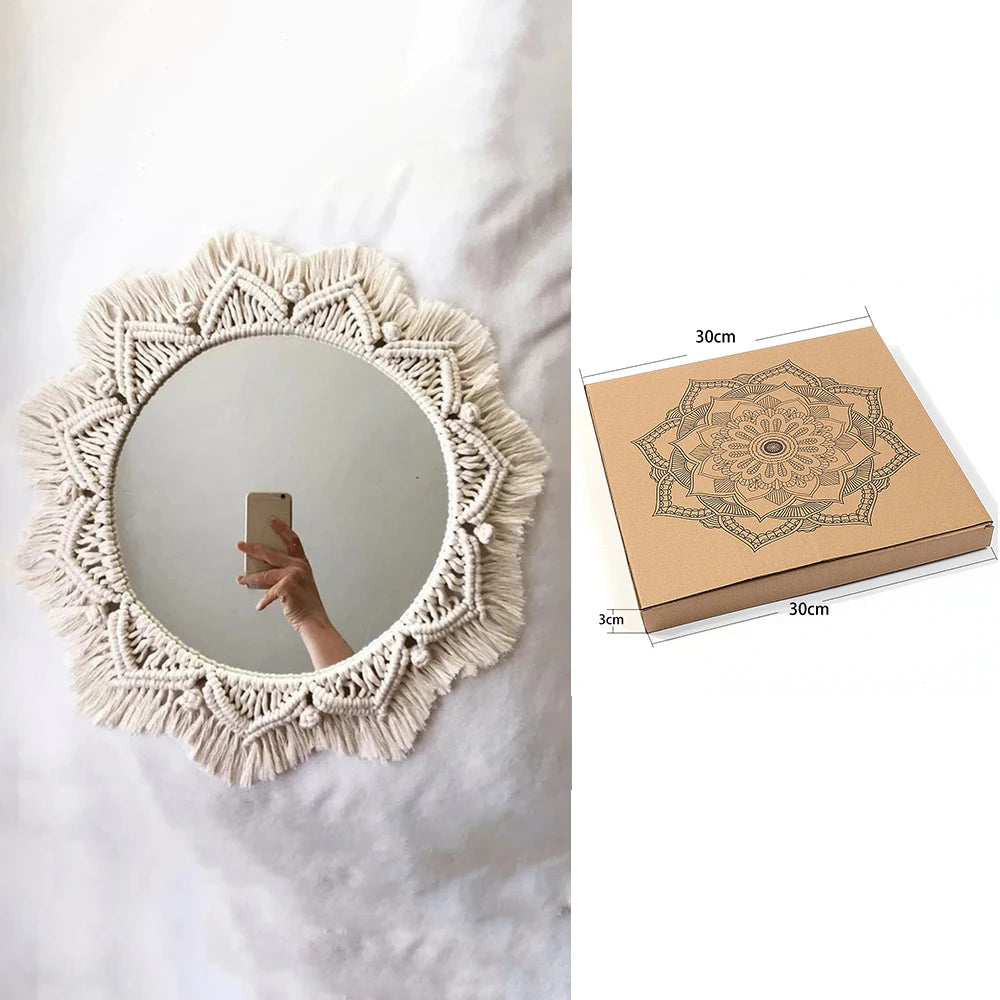 Miroir Macramé Rond Bohème — Décoration Murale Artisanale